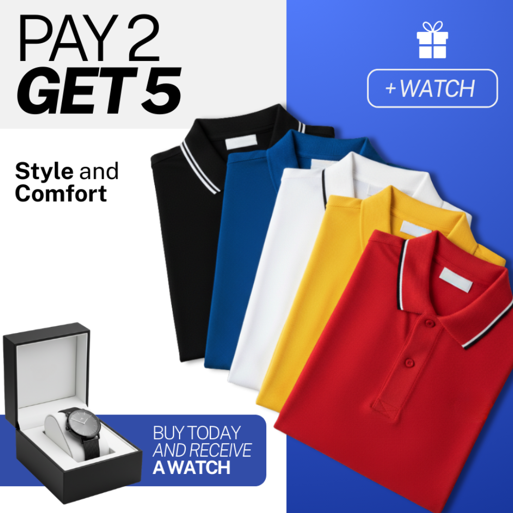 Essential Polo Set [5-Pack Offer] – Buy 2 Get 5 + Free Watch
